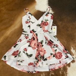 White romper skort with pink flowers